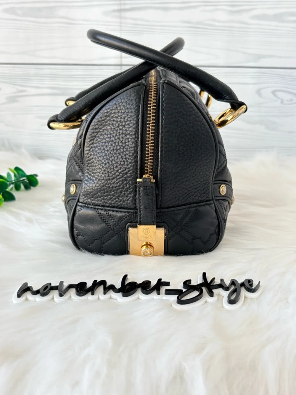 Metrocity Black Boston Bag with Gold‎ Accents